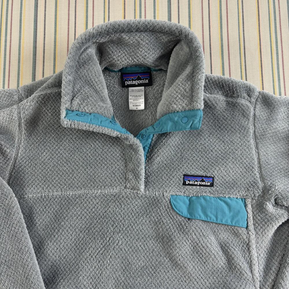 Patagonia Fleece Pullover Womens Medium Gray Soft Snap Jacket Outdoor Pockets
